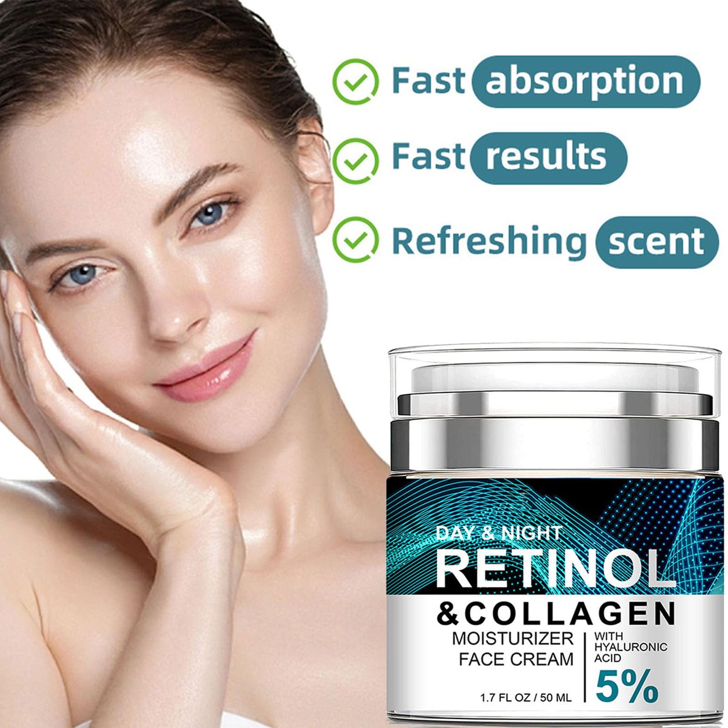 Advanced Retinol Collagen Cream for Face with 5% Hyaluronic Acid Anti-Aging Cream Anti-Wrinkle Reduce Fine Lines Lifting and Fir