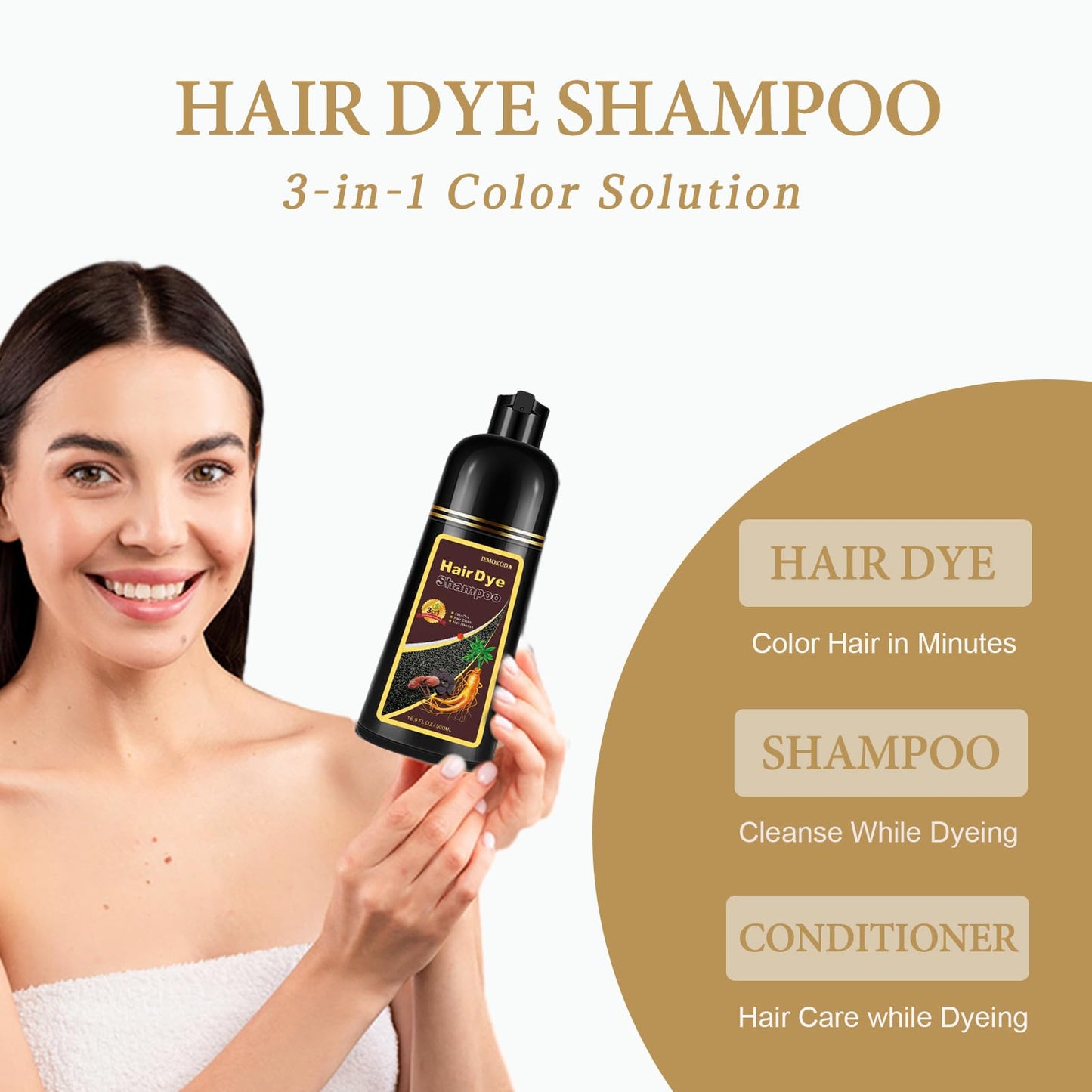 Dark Brown Hair Dye Shampoo 3 in 1, Hair Color Shampoo for Gray Coverage, Long Lasting Brown Hair Dye, Champu Para Canas, Works