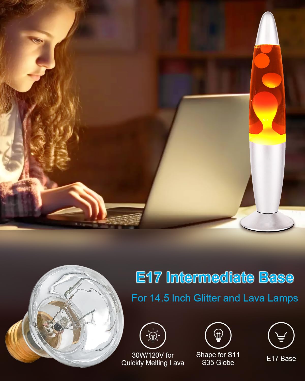 SerBion Lava Lamp Bulb, R39 E17 Reflector Type Bulb for Lava and Glitter Lamps, High-Output Heat 120V 30W Replacement Bulb with Dimmable, 2700K Warm White, 6000+Hours Long-Lasting Pack of 6