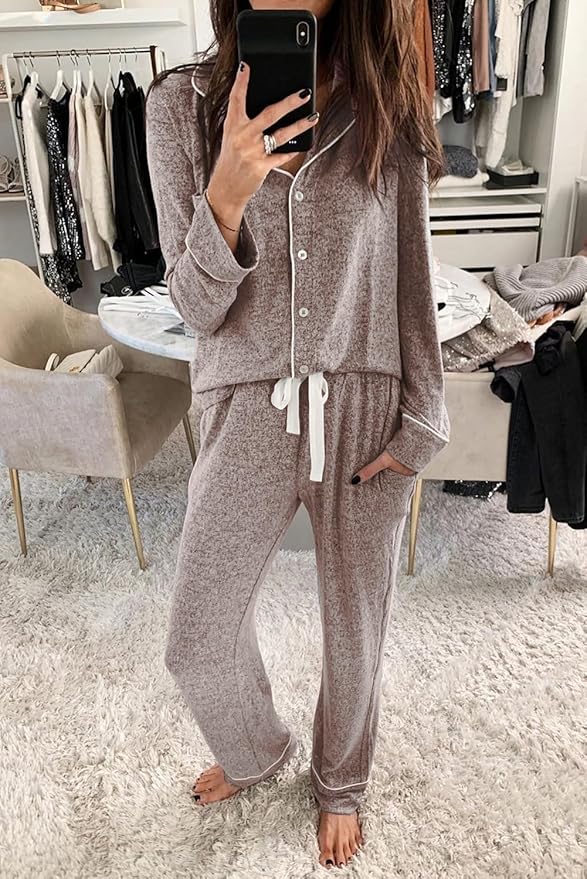 Aamikast Women's Pajama Sets Long Sleeve Button Down Sleepwear Nightwear Soft Pjs Lounge Sets