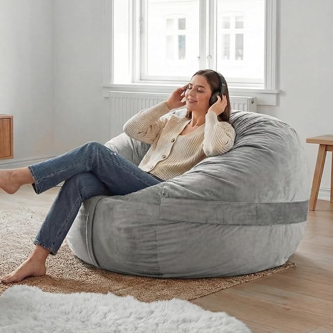 YuppieLife Large Foam Filled Bean Bag Chairs for Kids Teenagers Adults Living Room Gaming Relaxing 4F Machine Washable Lazy Sofa（Silver Grey