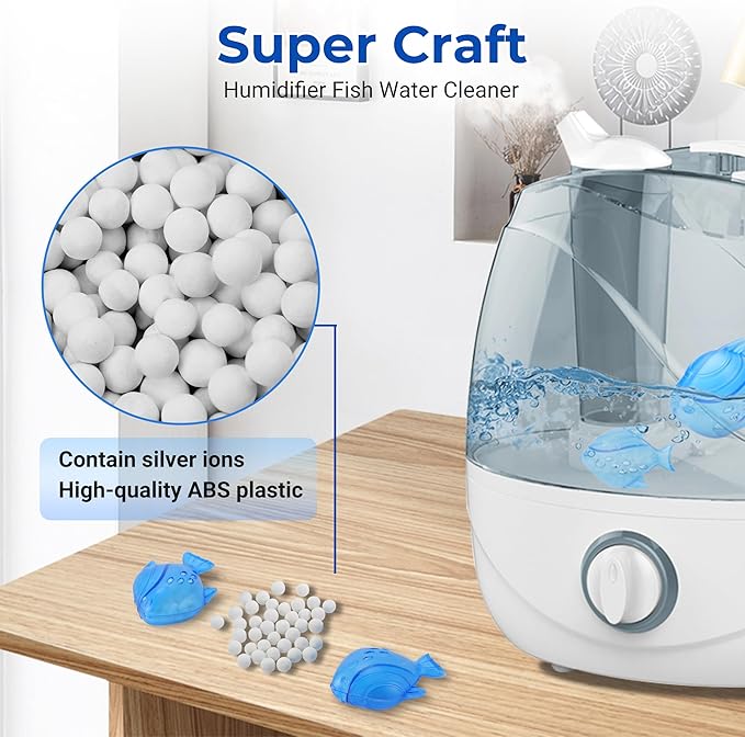 Funmit Humidifier Cleaning Fish, 6 Pack Humidifier Cleaner for Humidifiers and Fish Tanks, Purifies Water, Prevents Hard Water Build-Up, Reduces Scale, Blue