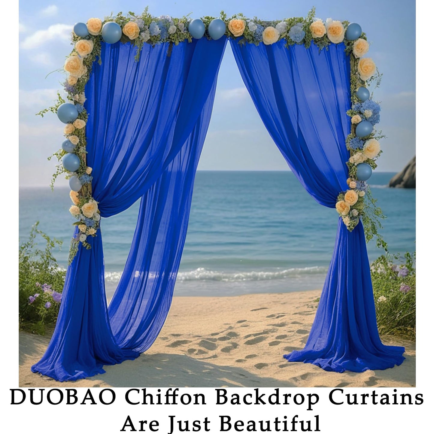 DUOBAO Chiffon Backdrop Curtain 96 Inches Royal Blue Polyester Fabric Drapes for Wedding Ceremony Voile Curtains 2 Panels 29"x96" Sheer Photography Backdrops Drape