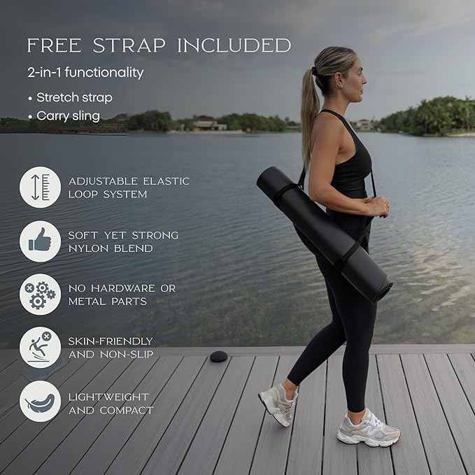 FFLLOOWW Body & Soul Non-Slip Yoga Mat, 4.5mm Natural Rubber Exercise Mat with Carry Strap – Anti-Sweat, Eco-Friendly Mat for Yoga, Pilates, Home Workouts