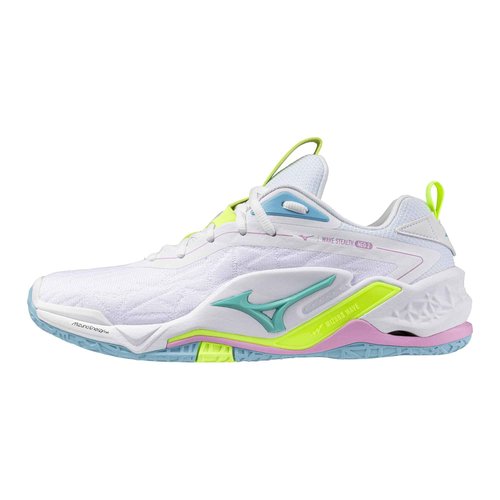 Mizuno Wave Stealth 2 Unisex Volleyball Shoe, White/Neo Lime, 15 US Men
