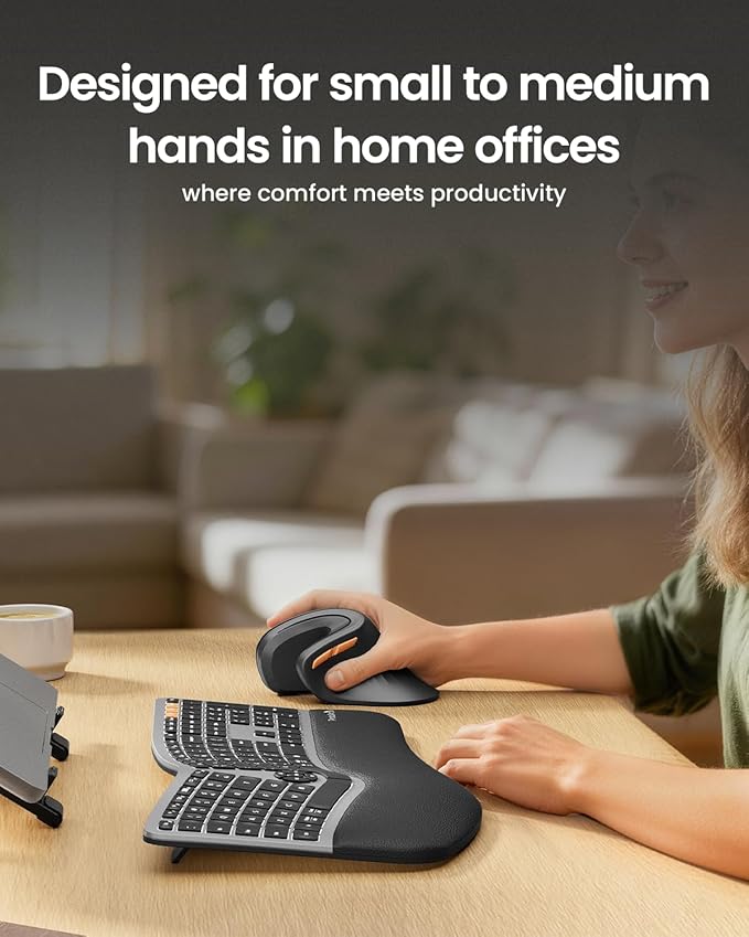 ProtoArc Ergonomic Mouse, EM11 NL Bluetooth Rechargeable Wireless Vertical Mouse, 3 Multi-Device Connectivity for Computer/PC/Laptop, 2.4GHz USB-A Optical Mice for Windows, Mac OS, Black