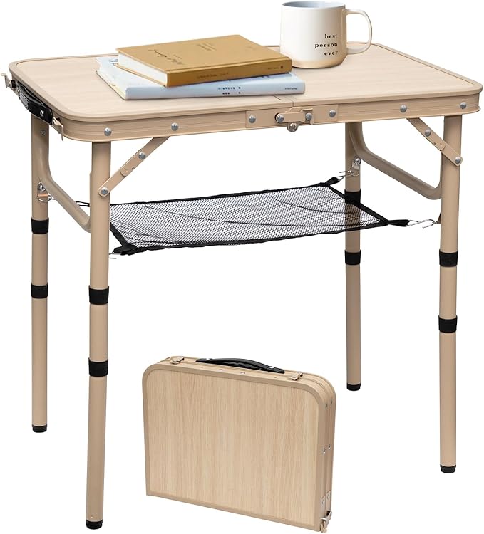 Byliable Small Folding Table 2FT Camping Table 3 Adjustable Height Lightweight Portable Aluminum Mini Foldable for Picnic ...
