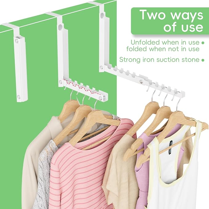 Over The Door Hooks, Extended Over The Door Clothes Hanger with 10 Ridges,Space-Saving Over The Door Rack,Door Hooks for Hanging Clothes,Larger Capacity Over The Door Hanger (1, White)