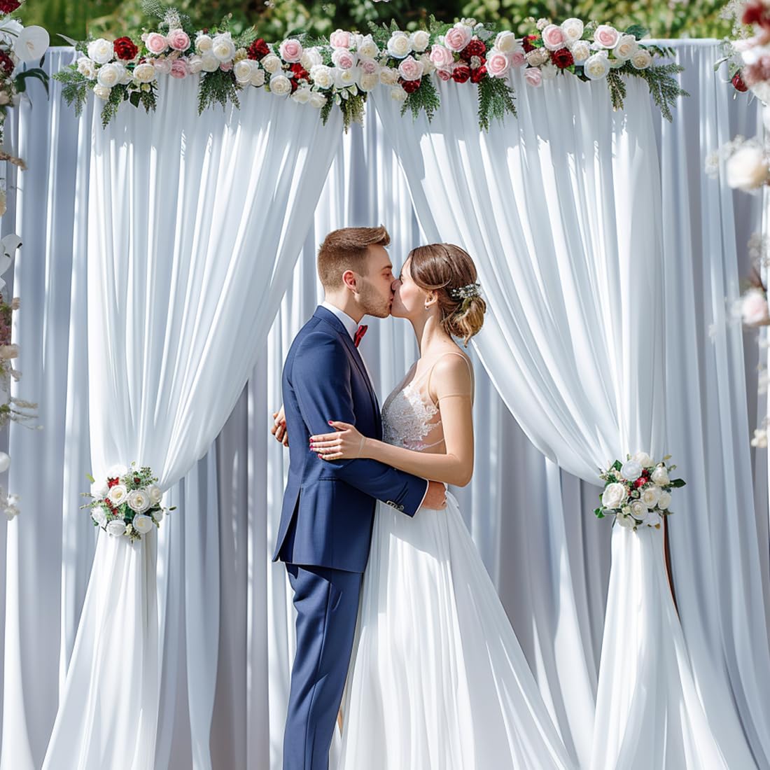 10x10ft Wrinkle Free White Backdrop Curtain for Parties Soft Fabric Drapes Wedding White Curtain Backdrop for Birthday Party Decorations Background for Photography 5x10ft, 2 Panels