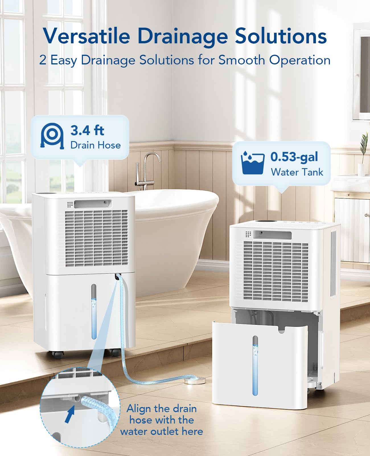 1500 Sq.Ft Dehumidifier for Basement with Drain Hose, 20 Pints Dehumidifiers for Home Large Room Bathroom Bedroom, 3 Modes, Smart Humidity Control, Sleep Mode, Auto Defrost, 24H Timer