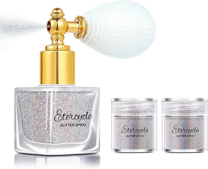 Etercycle Silver Body Glitter Spray, Shimmering Spray Powder Sparkle Powder, Cosmetic Shimmer Makeup Glitter for Hair and ...