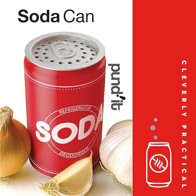 Pund'it Soda Can Fridge Deodorizer, Reusable Baking Soda Holder For Refrigerator