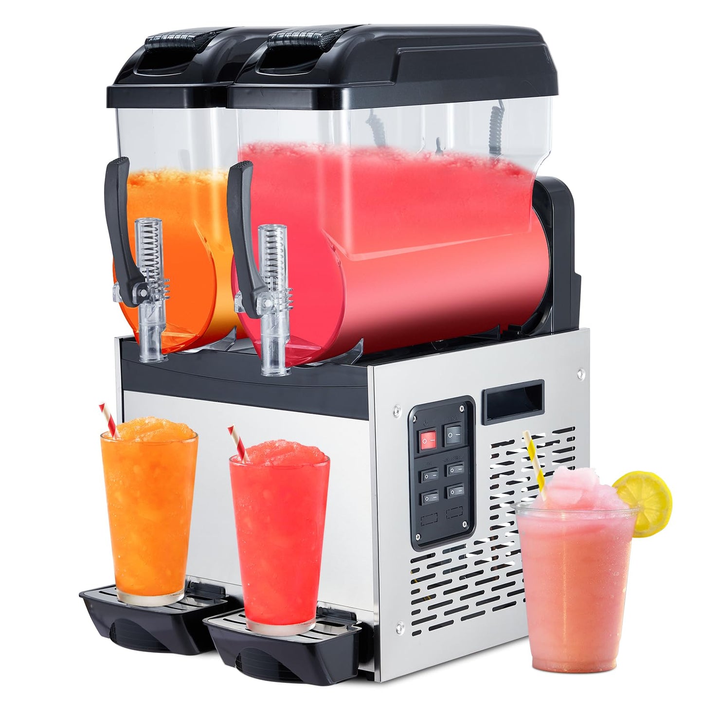 700W Commercial Slushie Machine Double Tank 12Lx2 /5.3Gal,Stainless Steel Frozen Drink & Margarita Maker, Self-Cleaning, for Bars, Restaurants, Cafe