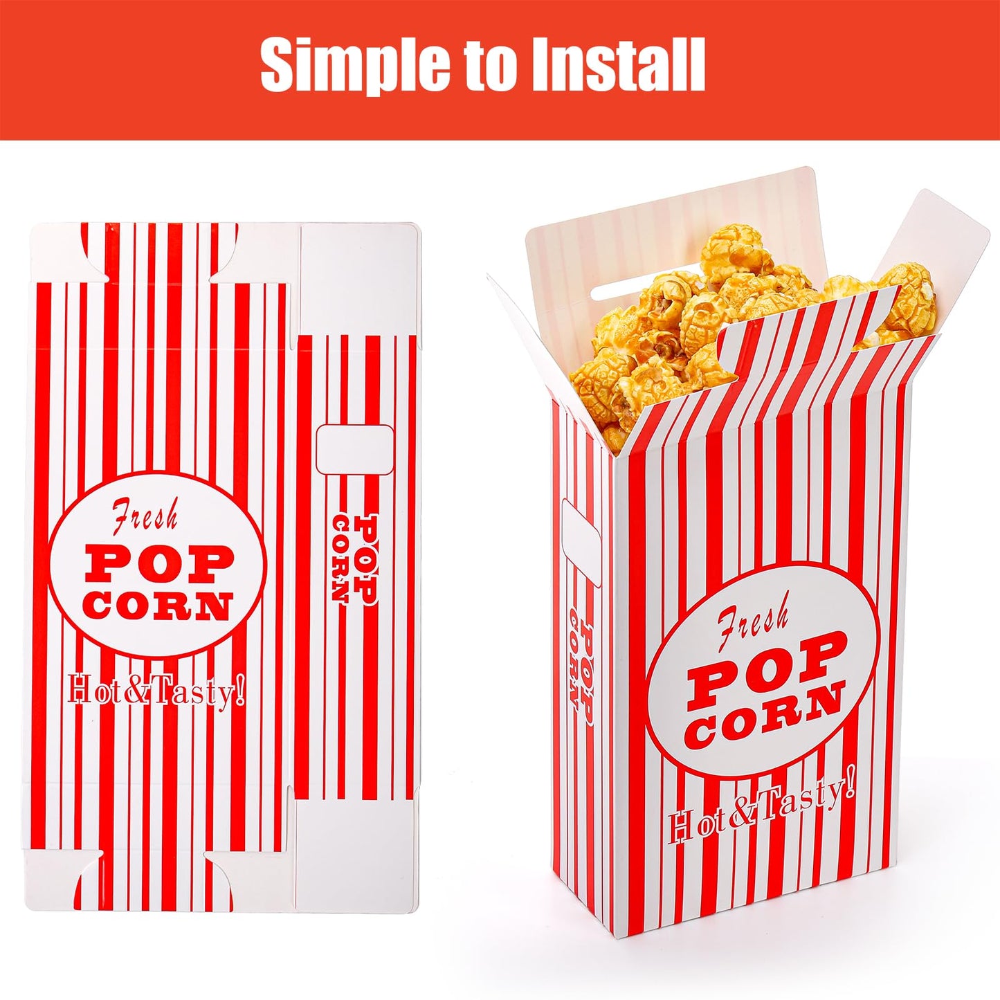 Bekith 100 Pack Paper Popcorn Boxes, Close-Top Popcorn Containers Cups Bucket for Movie Party and Theater Night