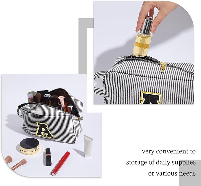 YOOLIFE Travel Makeup Cosmetic Bag - Personalized Monogram Cute Initial Makeup Bags Cosmetic Toiletry Bag Pouch Make Up Case for Women Her Mom Best Friend Sister Teacher, Birthday Gifts for Women V