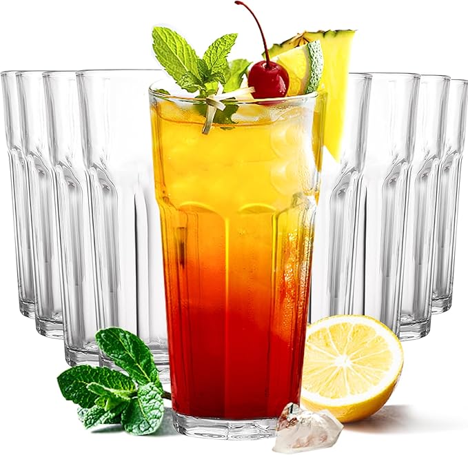 Etolies Highball Drinking Glasses Set of 9, Water Glasses 16 oz,Iced Tea Glasses for Water, Juice, Cocktails,Milkshake,Cok...