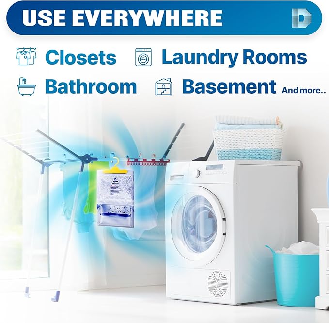 Dry & Dry Moisture Absorbers Dehumidifiers for Home, Basement, Bedroom, Small Dehumidifiers - Moisture Absorbers - Blue & White - 3 Packs (7 ounce/pack)