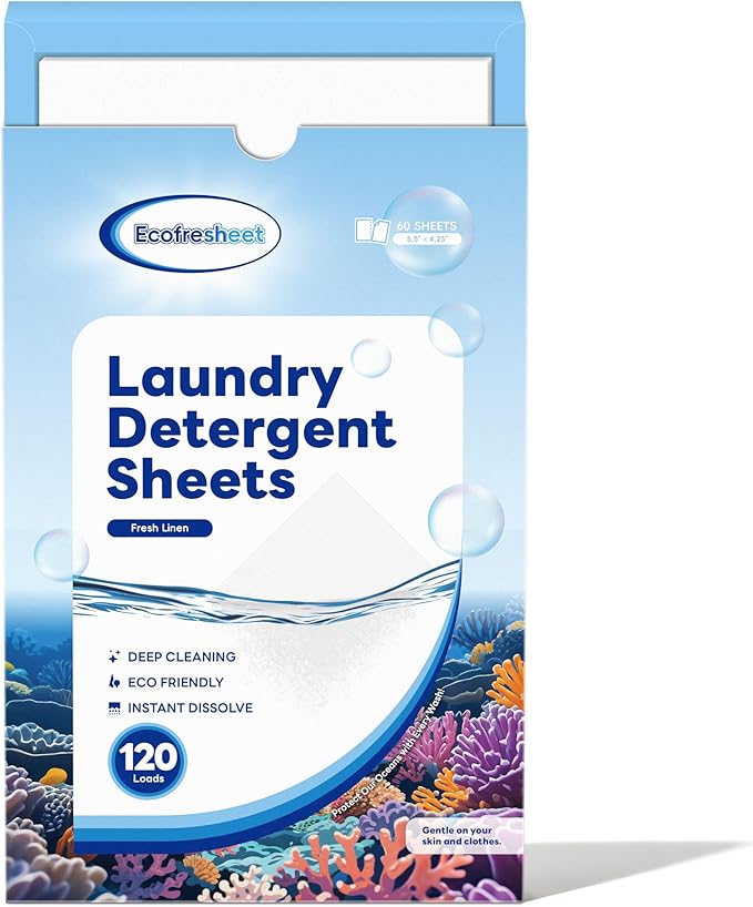 Laundry Detergent Sheets – 60 Sheets (120 Loads) | Linen Scent | Enzyme-Infused, Quick Dissolve | No Residue, Lightweight, Eco-Friendly Laundry Sheet | Travel Size, Plastic-Free Packaging