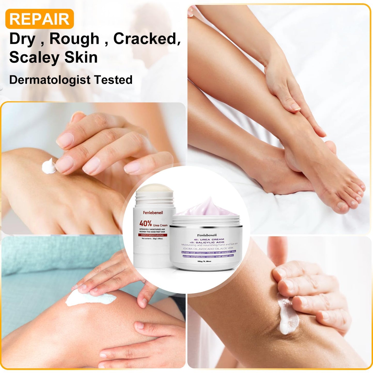 Urea Cream 40%,Urea Cream 42% Plus 2% Salicylic Acid Maximum Strength For Feet,Foot Cream for Dry Cracked Heels Feet Knees Elbow