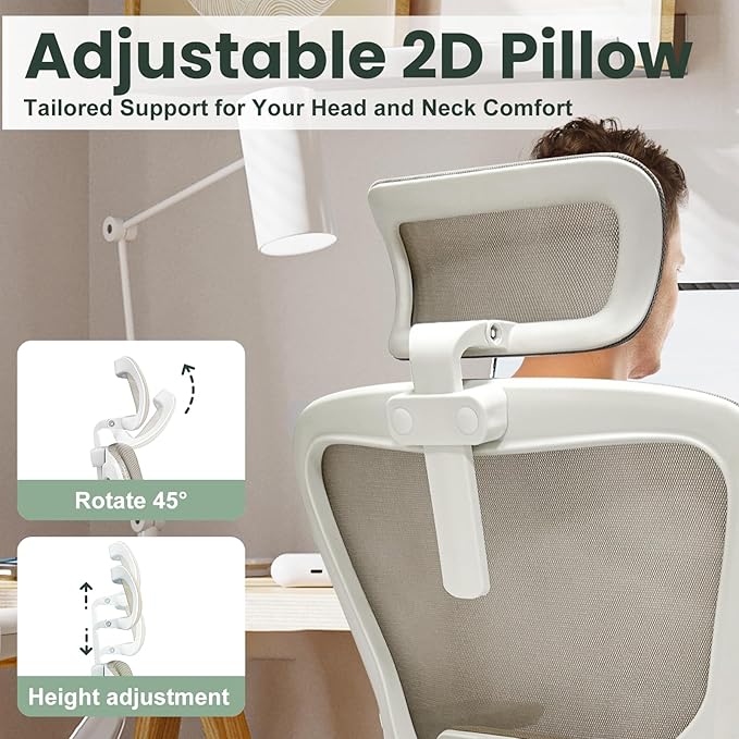 ZYFFHYLAI Ergonomic Office Chair - 350LB Mesh Office Chair with Adjustable Lumbar, High Back Computer Chair with 3D Armrests, Comfy Chair with 2D Headrest & Tilt Function for Study, Work, Gaming