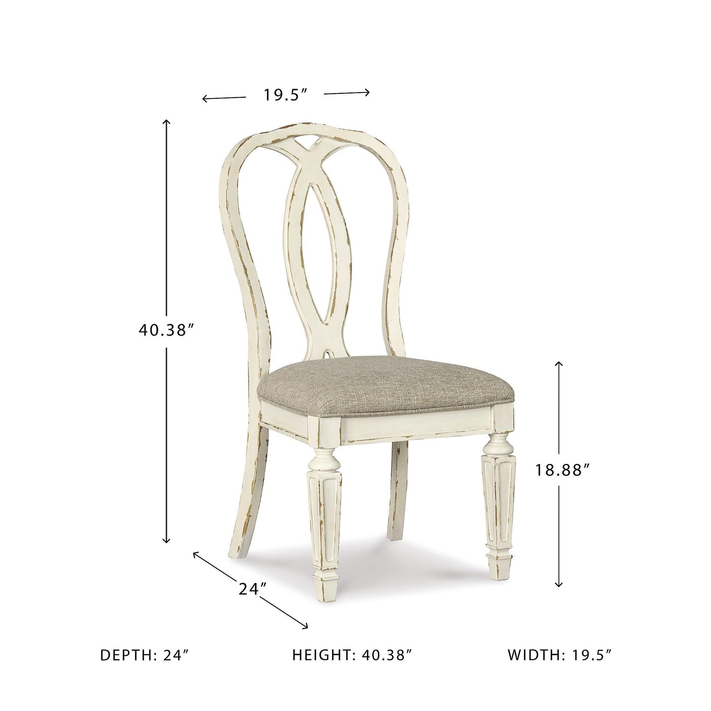 Signature Design by Ashley Realyn French Country Ribbon Back Dining Chair, 2 Count, Chipped White