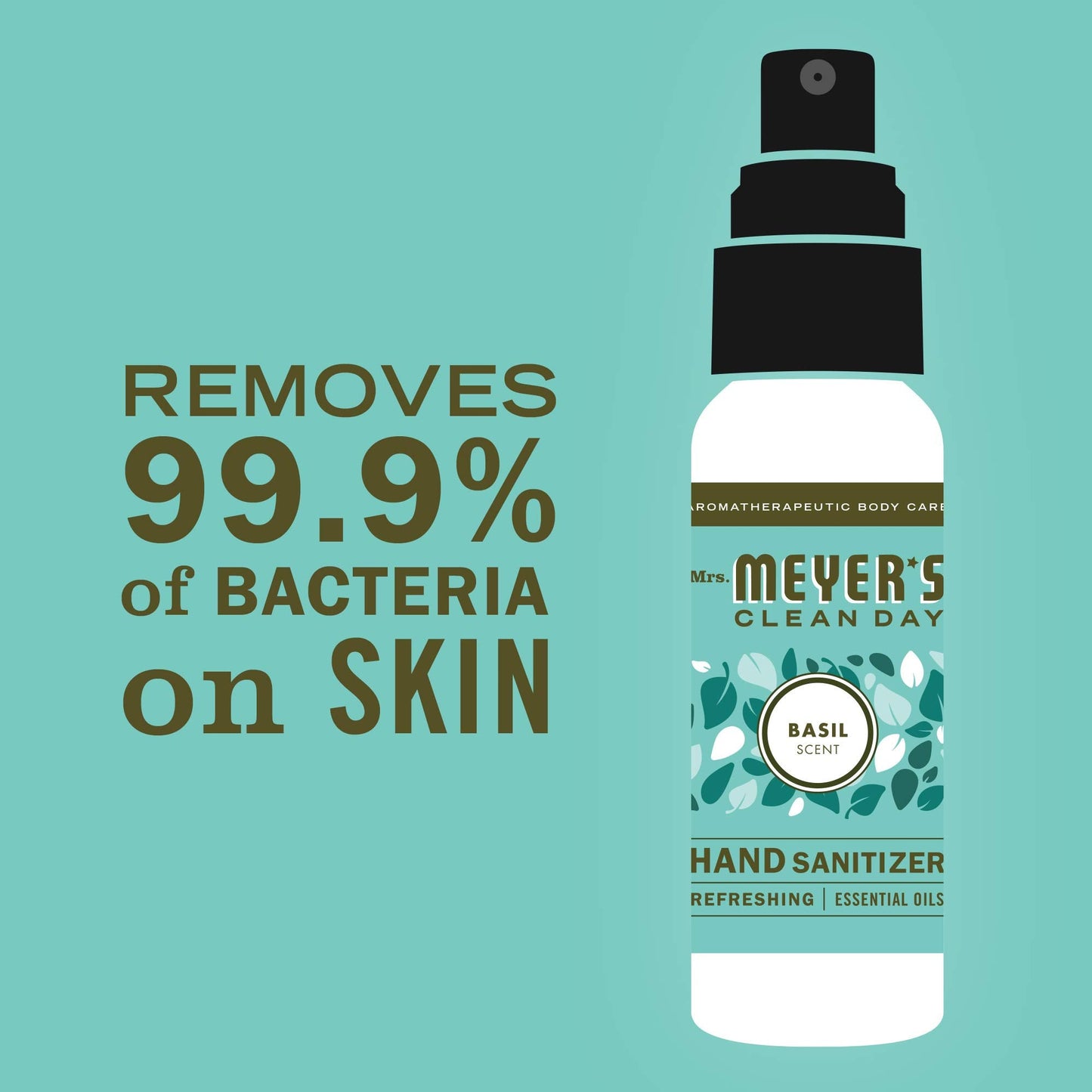 MRS. MEYER'S CLEAN DAY Antibacterial Hand Sanitizer Spray, Travel Size, Removes 99.9% of Bacteria, Basil, 2 Oz - Pack of 12