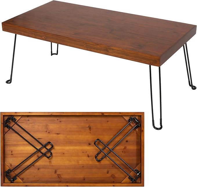 Sleekform Folding Wooden Coffee Table - Collapsible 20x40 Light Wood Mini Desk - Lightweight Foldable Coffee Table for Small Spaces - Fold Up Hairpin Legs - Walnut Wood Finish
