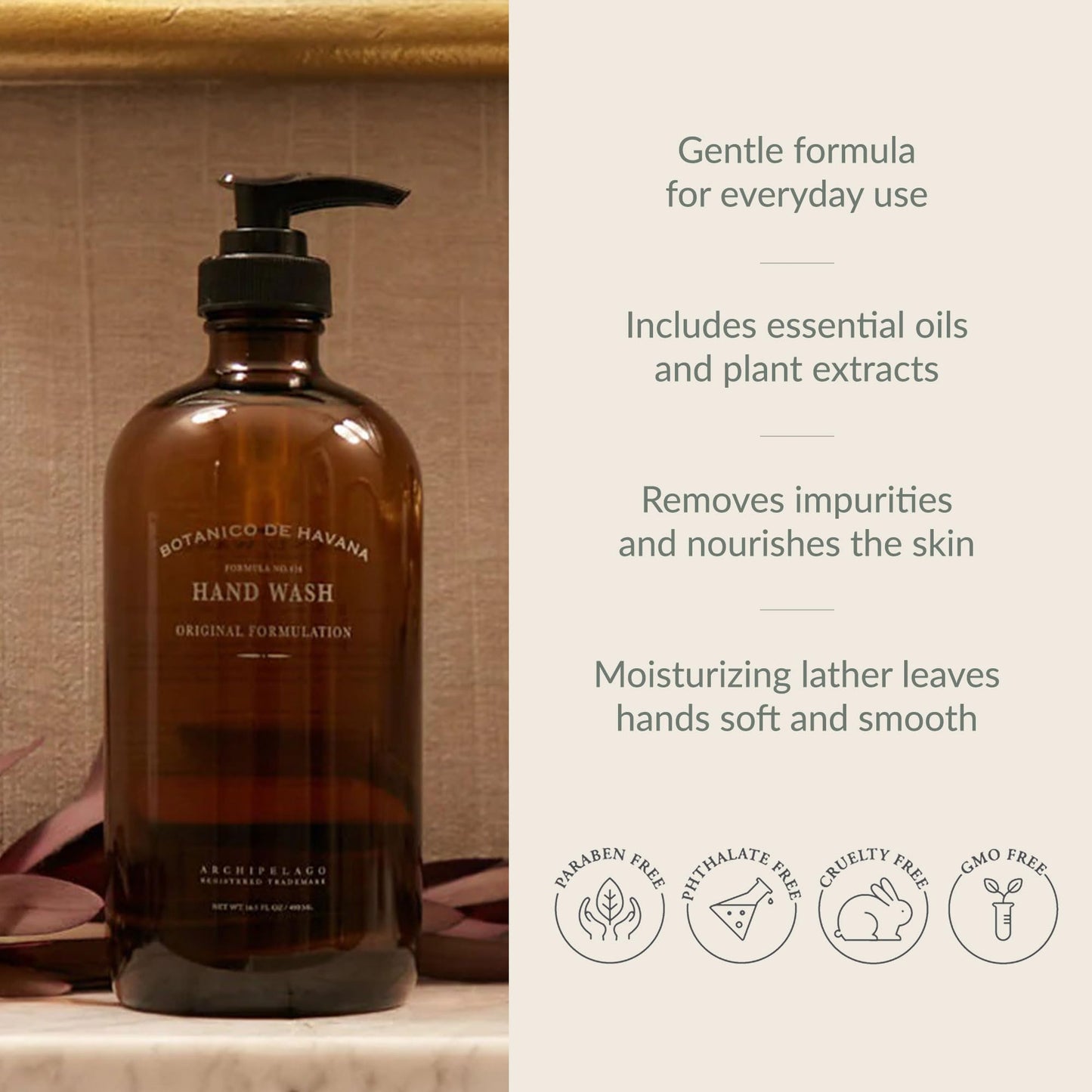 Archipelago Botanicals Botanico de Havana Liquid Hand Soap, Moisturizing Daily Hand Wash with Soap Pump, Kitchen or Bathroom Han