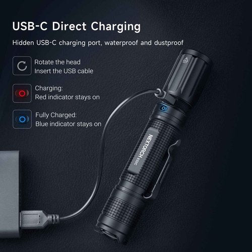 NEXTORCH E52D Rechargeable Flashlight High Lumen, 3700 Lumen Tactical Flashlight with 3 Mode & Strobe for Outdoor Hiking, Daily Overhaul, Camping, Proximity Finding, Urban Commuting, Emergency Defense