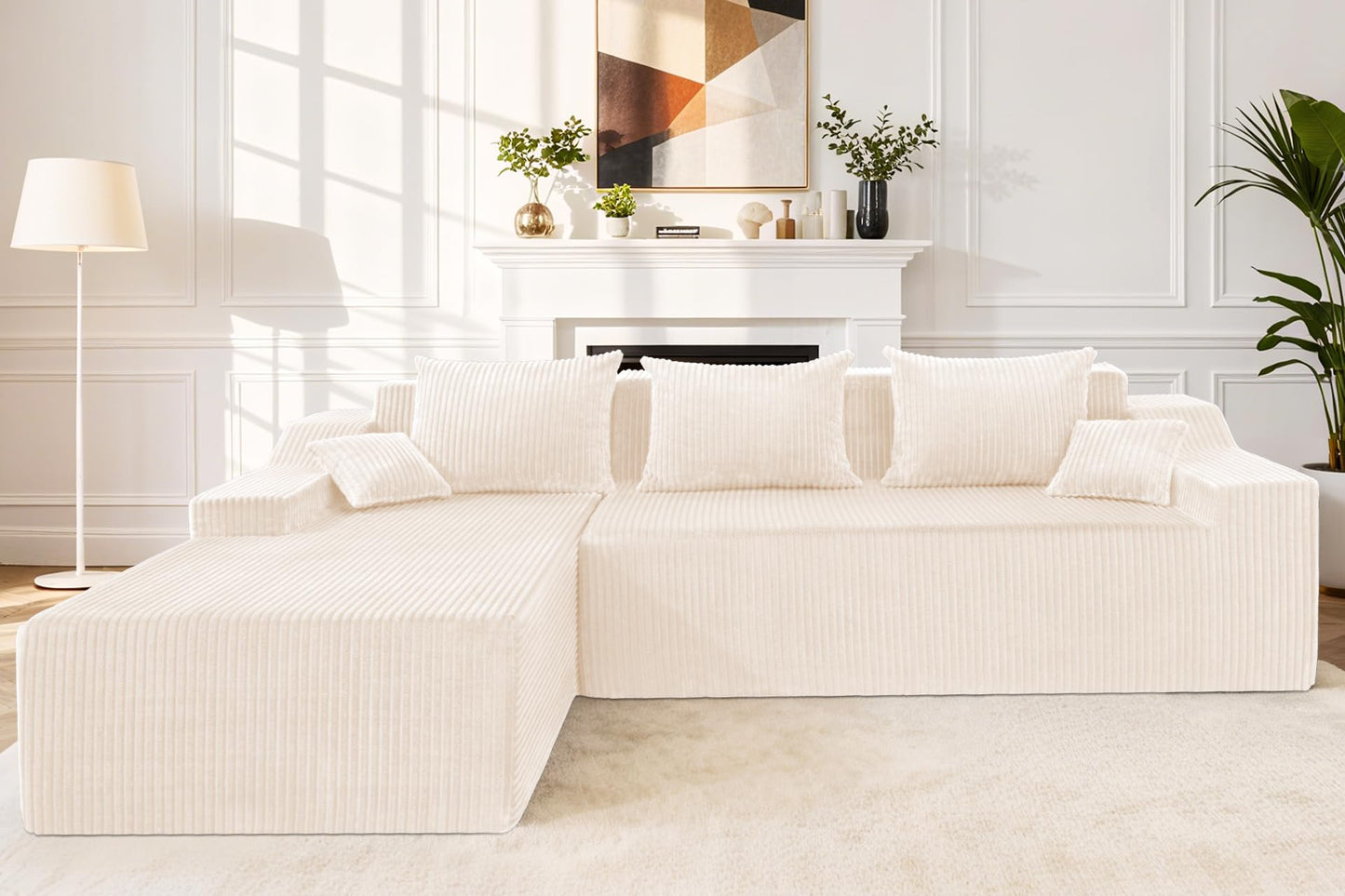HABUTWAY 101'' Modular Sectional Sofa Cloud Couch with Deep Seat, Modern L-Shaped Convertible Couches Upholstered Couch with Chaise for Living Room Bedroom(Beige, Left-Facing Chaise)