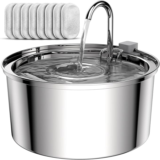 Tomxcute Cat Water Fountain, 3.2L/108oz Automatic Stainless Steel Pet Fountain Dog Water Dispenser, Ultra-Quiet Pump and 3...