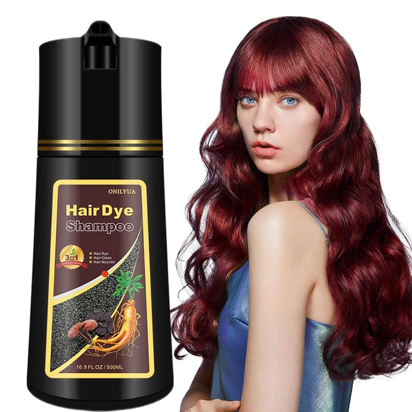 Fvquhvo Red Hair Dye Shampoo, Hair Color Shampoo for Women Men, Long Lasting Red Hair Dye, Covers Gray Hair in Minutes, Dark Bur