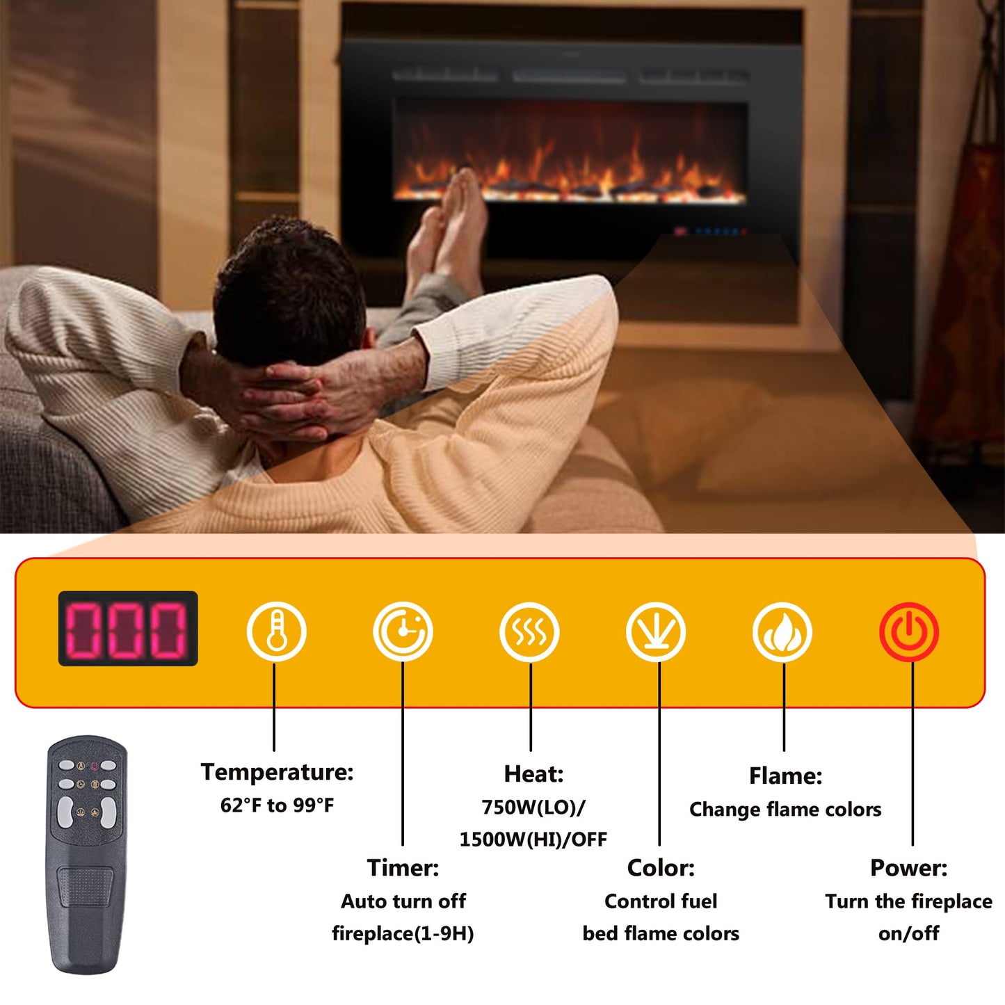 Rodalflame 30 Inches Electric Fireplace Inserts, Recessed And Wall Mounted Fireplace Heater For Indoor Use With Remote Control,
