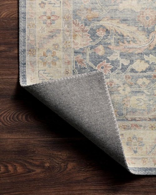 Loloi Hathaway Collection HTH-02 Denim/Multi 5'-0" x 7'-6", .25" Thick Area Rug, Soft, Durable, Printed, Modern, Low Pile, Non-Shedding, Easy Clean, Living Room Rug