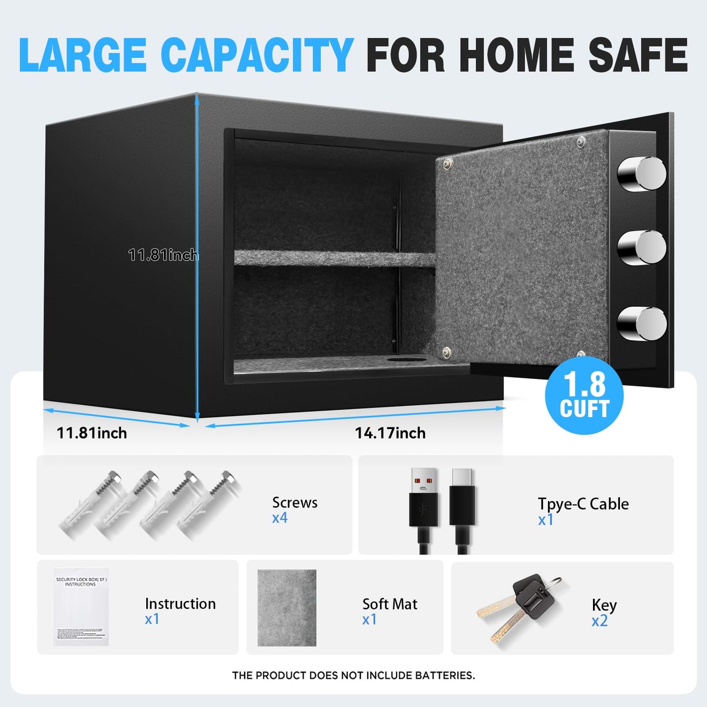 Fdsutvit 2.0 Cu Ft Fireproof Safe for Home, Safe Box with Biometric Fingerprint Lock, Digital Keypad, Removable Shelf & Keys, Home and Office Use Document Box