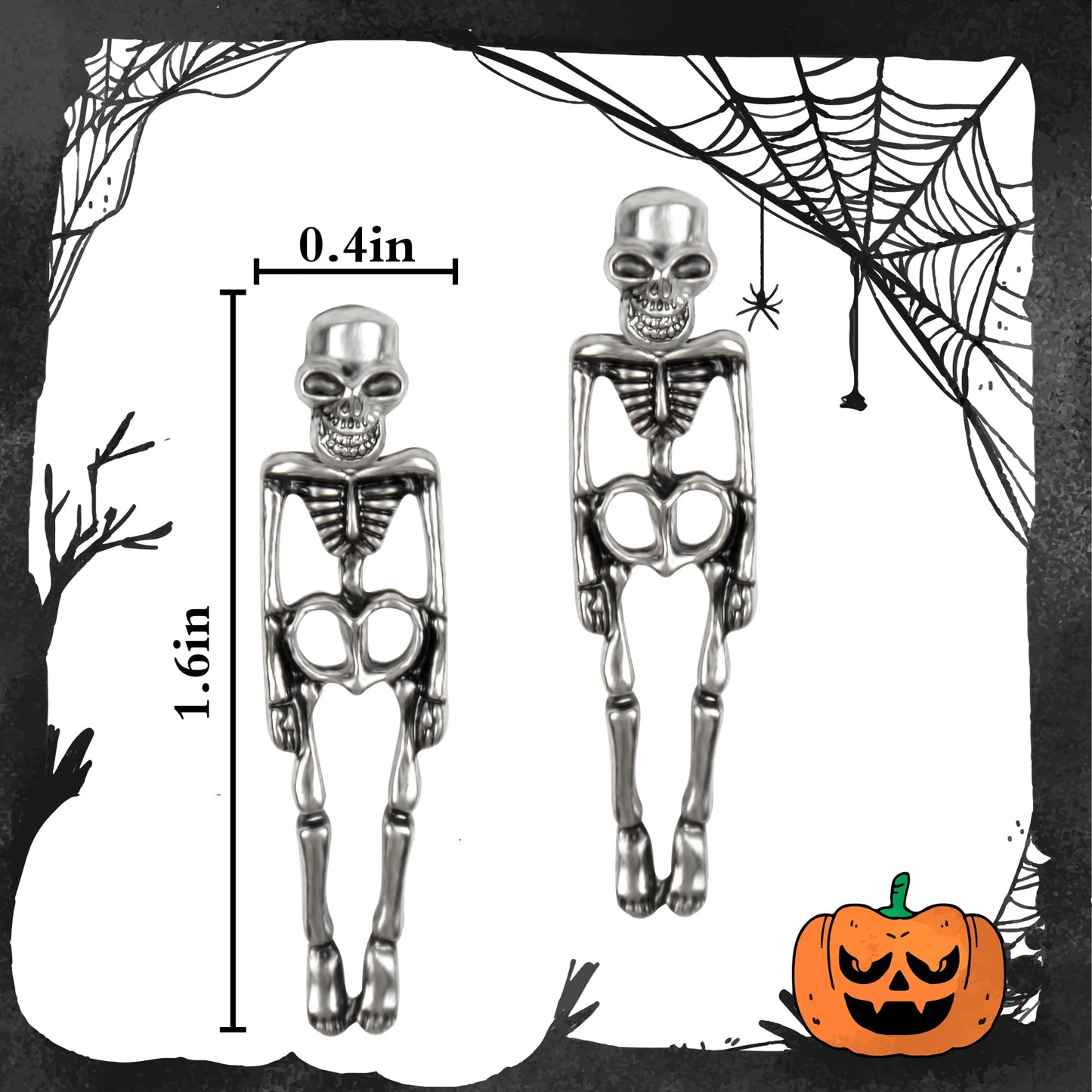 Halloween Earrings for Women, Gothic Skeleton Skull Dangle Earrings for Women, Detachable Gothic Earrings Dangling Jewelry for Women Halloween Theme Costume Accessories
