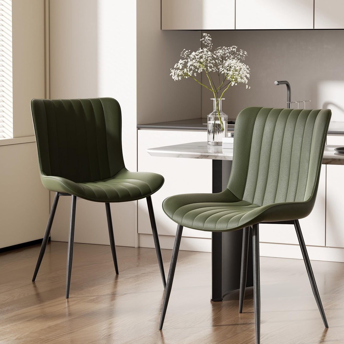 homeokay Dining Chairs, Modern Dining Room Chair 16 inch Leather with Wooden and Metal Frame, Set of 2 (Green)