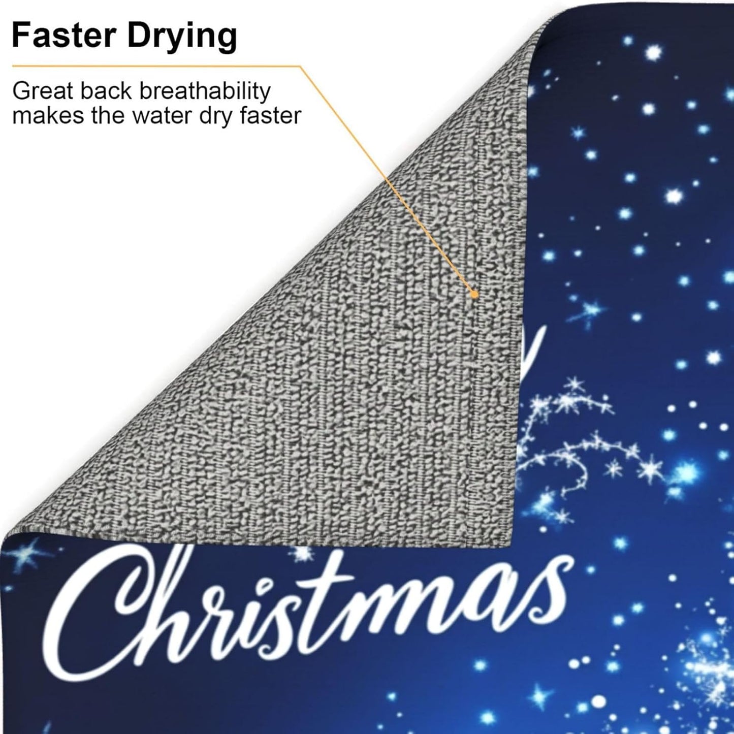 Dish Drying Mat for Kitchen Merry Christmas Blue Tree Counter Absorbent Dishes Drainer Microfiber Small 16x18 Inch