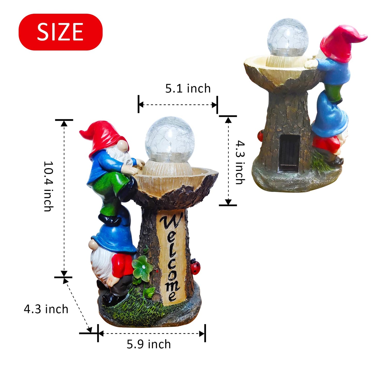 Binqiuu Garden Gnome Statues, Garden Statues for Outside with Solar LED Lights,10.4 in Funny Double Gnomes Sculptures Outdoor Decorations for Yard, Ideal Gnomes Gifts for Women/Grandma/Mom