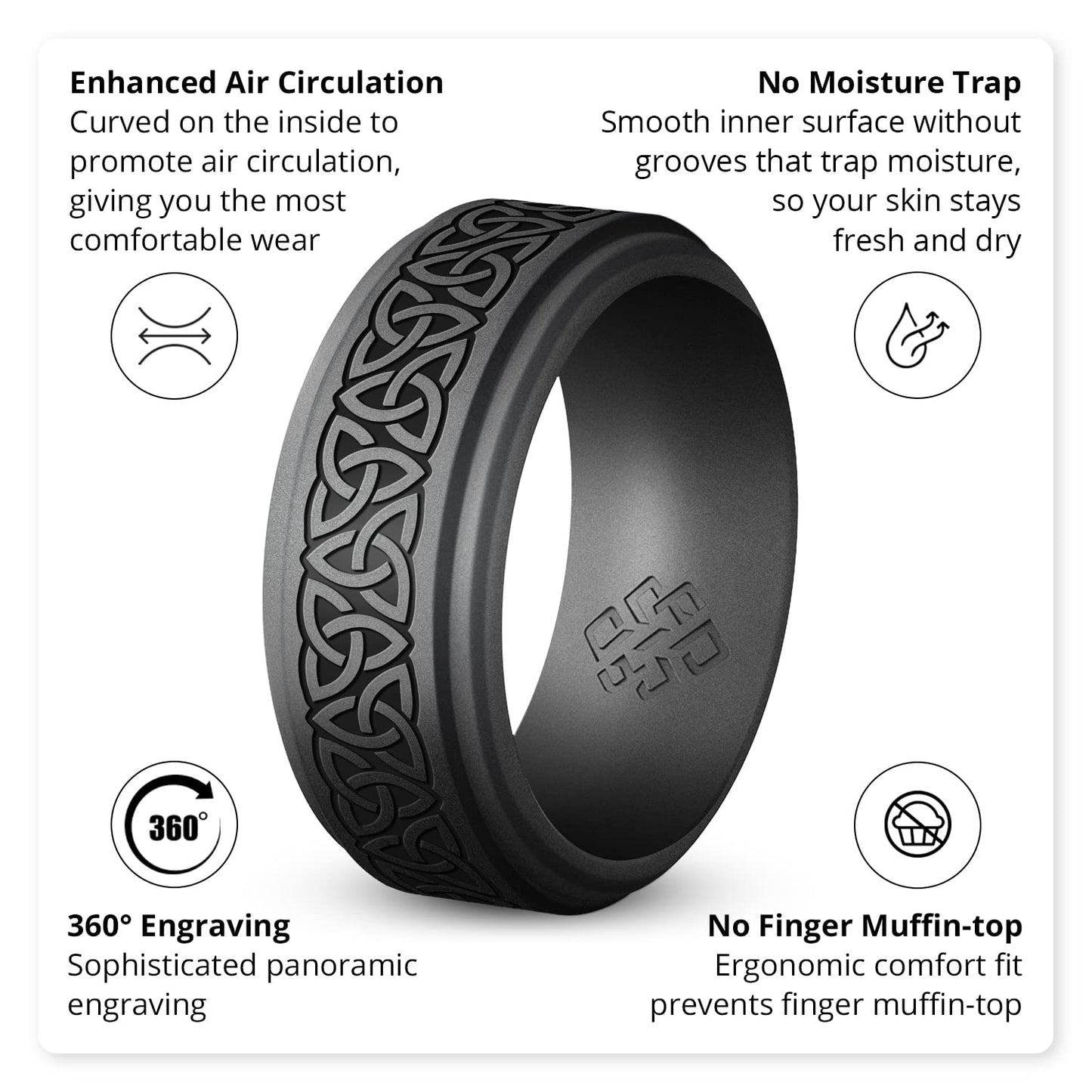 Knot Theory Trinity Silicone Ring for Men - Cosmic Purple Size 8, Breathable Comfort Fit 8mm Bandwidth