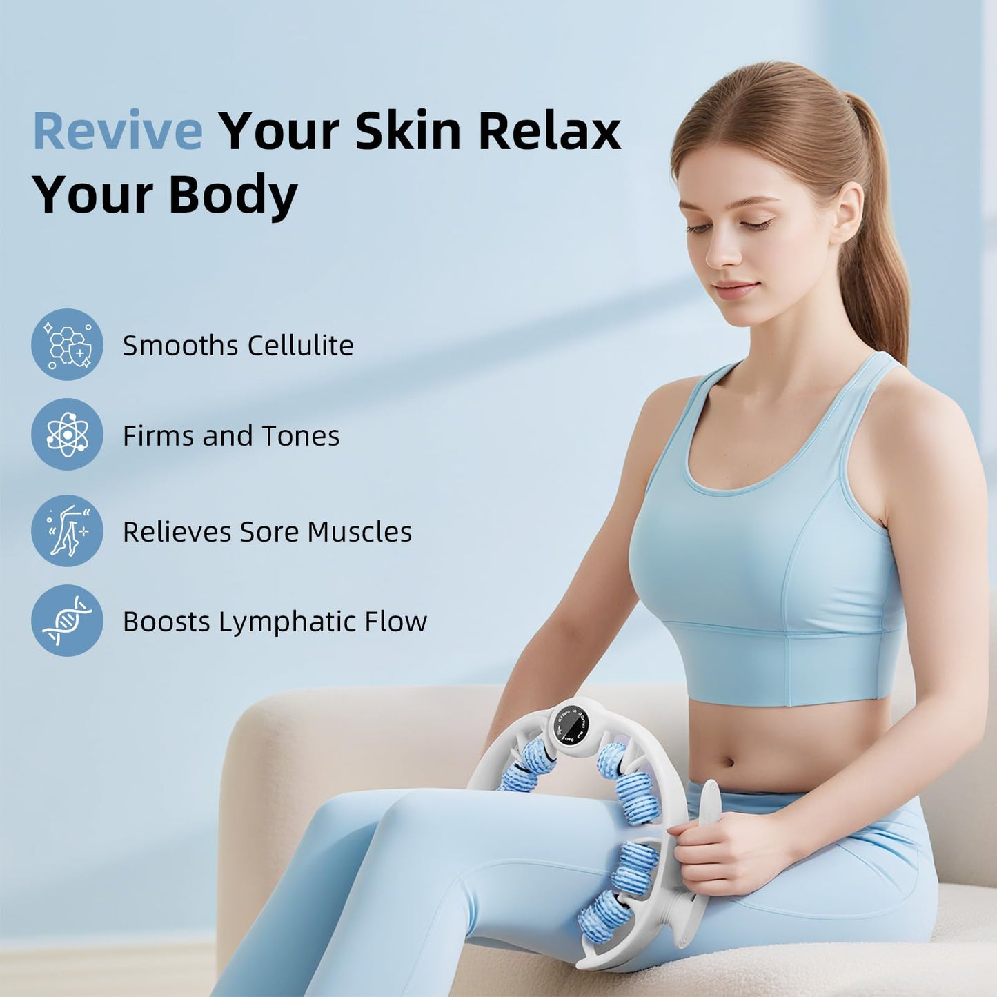 LOTPICK Cellulite Massage Roller for Legs, Anti Cellulite Massage Tool with Detachable, Fats Remover for Legs, Thighs, Butt, Fascia Massage Tool for Lymphatic Drainage & Deep Tissue Pain Relief (Blue)