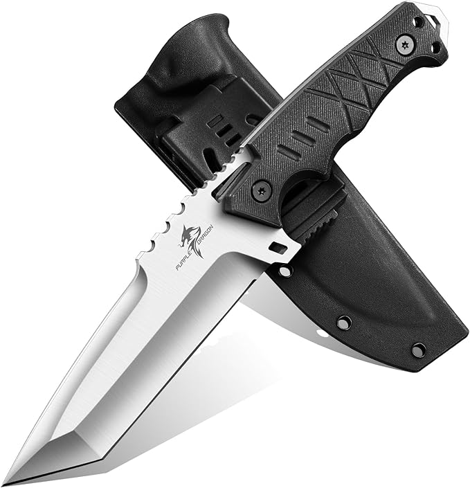 Purple Dragon Fixed Blade Knife with Kydex Sheath - D2 Steel Survival Knives for Camping, Bushcraft - Ergonomic G10 Handle...