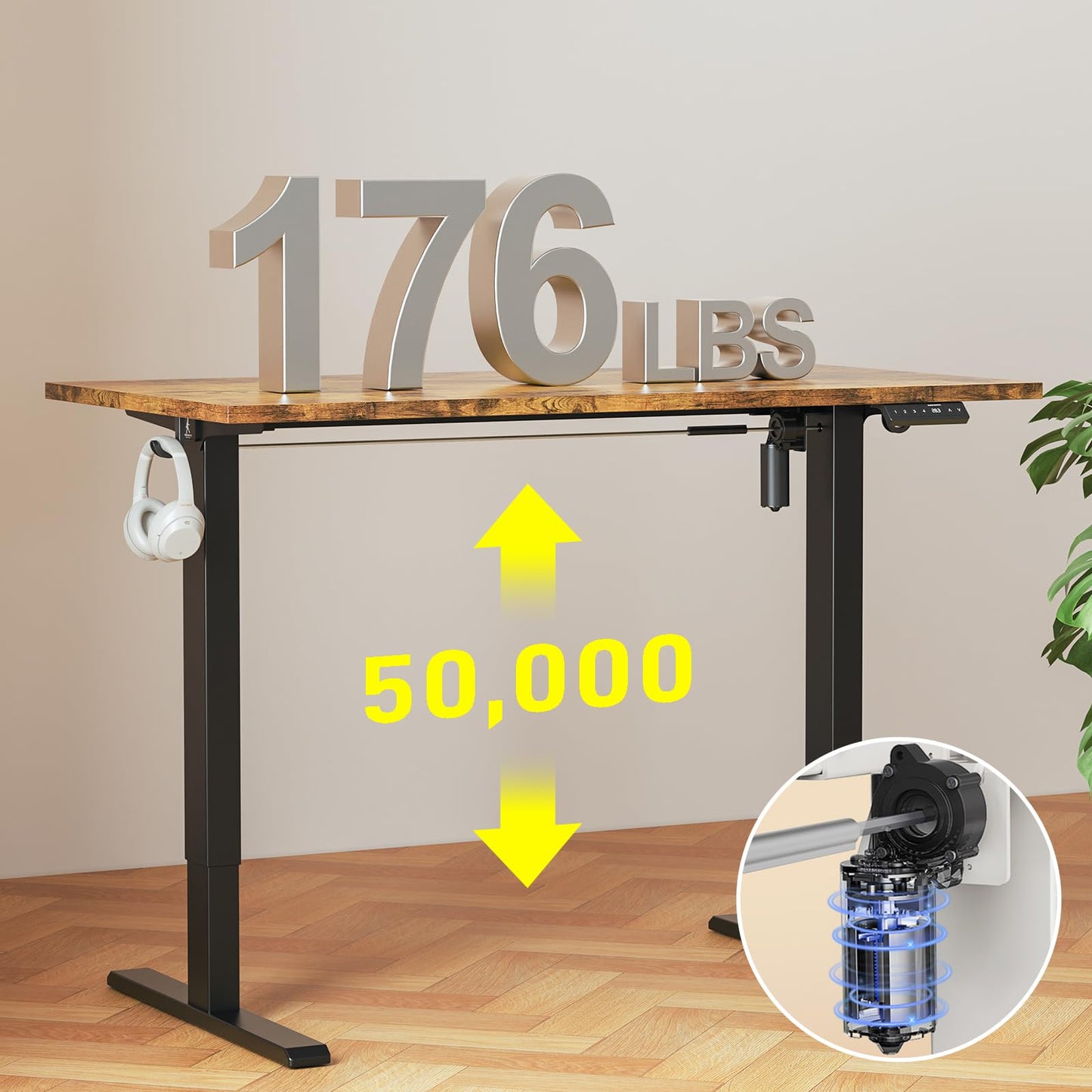 WALKINGDESK 48x24 Inches Whole Piece Electric Standing Desk, Seamless One Piece Height Adjustable Sit to Stand up Desk for Home Office, Ergonomic Computer Workstation, Rustic Brown