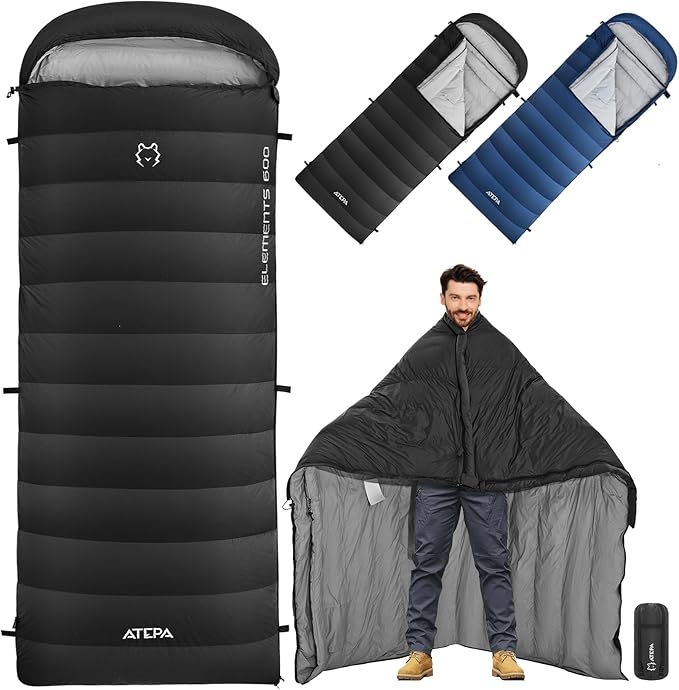 ATEPA Down Sleeping Bag for Adults, 650FP Recycled 30°F 35°F 40°F 45°F 3 Season Wearable Ultralight Packable Compact Sleep...