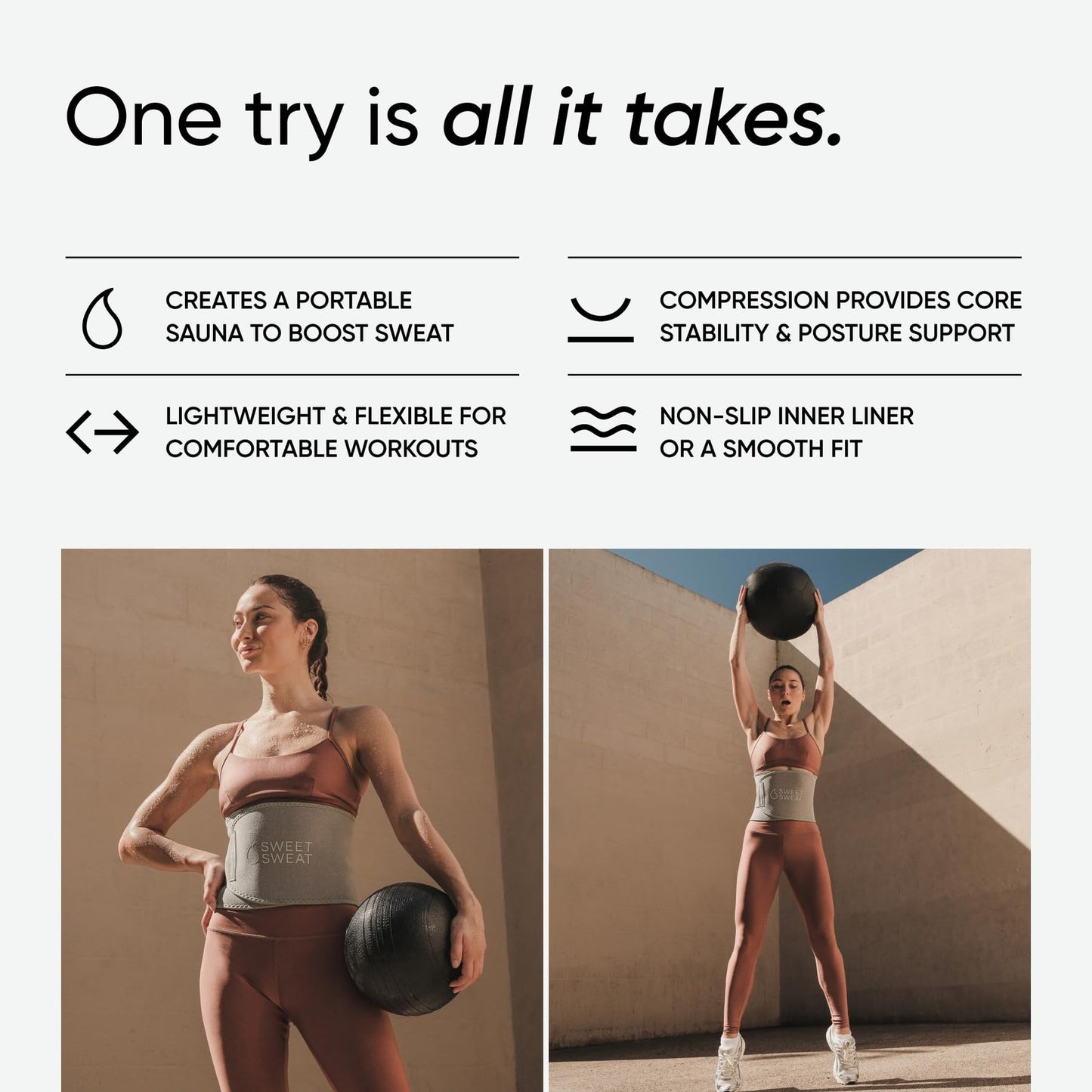 Sports Research Sweet Sweat Waist Trimmer (Core Series) - Premium Sweat Enhancing Fitness Band for Women & Men - Adjustable Fit · Latex-Free Neoprene - Matte Gray, Medium