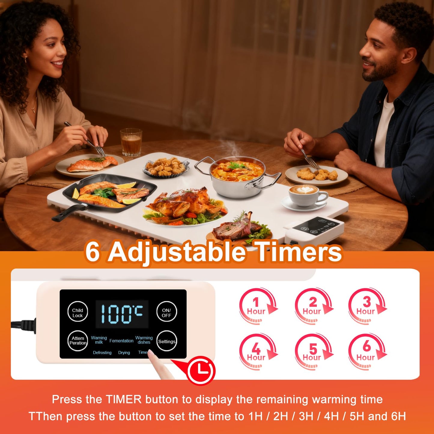 Electric Warming Tray - Full Surface Heating,Rollable & Portable,Premium Silicone Nano-Material,6 Temperature Settings,Auto Shut-Off -Versatile Food Warmer for Gatherings,Parties,Everyday Use