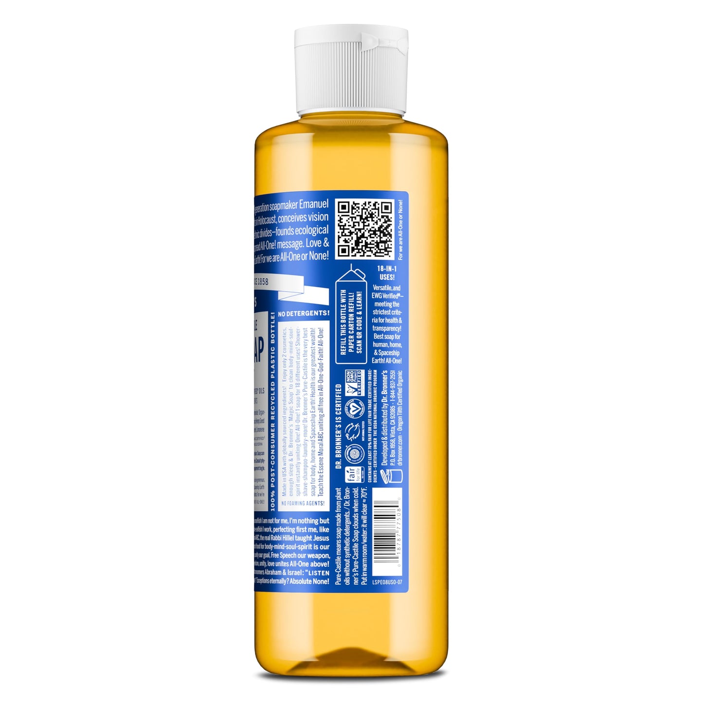 Dr. Bronners Pure-Castile Magic Liquid Soap (Peppermint, 8 Ounce)- Made with Organic Oils, 18-in1 Uses: Face, Hair, Hand & Body