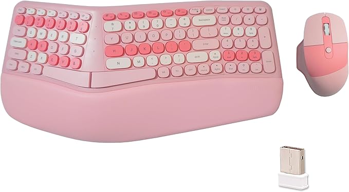 Wireless Ergonomic Keyboard and Mouse Combo with PU Wrist Rest, Carpal Tunnel Keyboard, 2.4G Colorful Split Ergo Keyboard,...