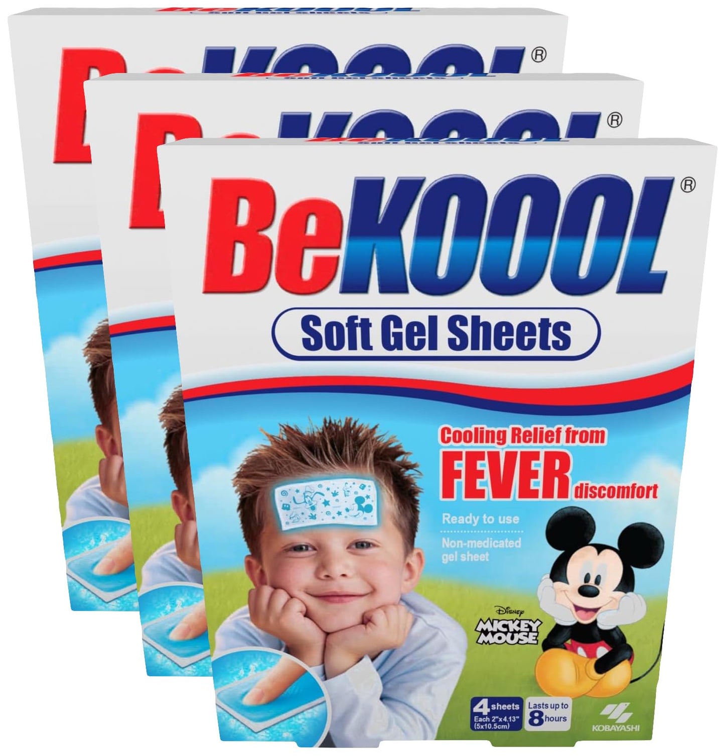 BEKOOOL Immediate Cooling Fever Reducing Soft Gel Sheets for Kids - 4 Count, White (00101) (Pack of 3)