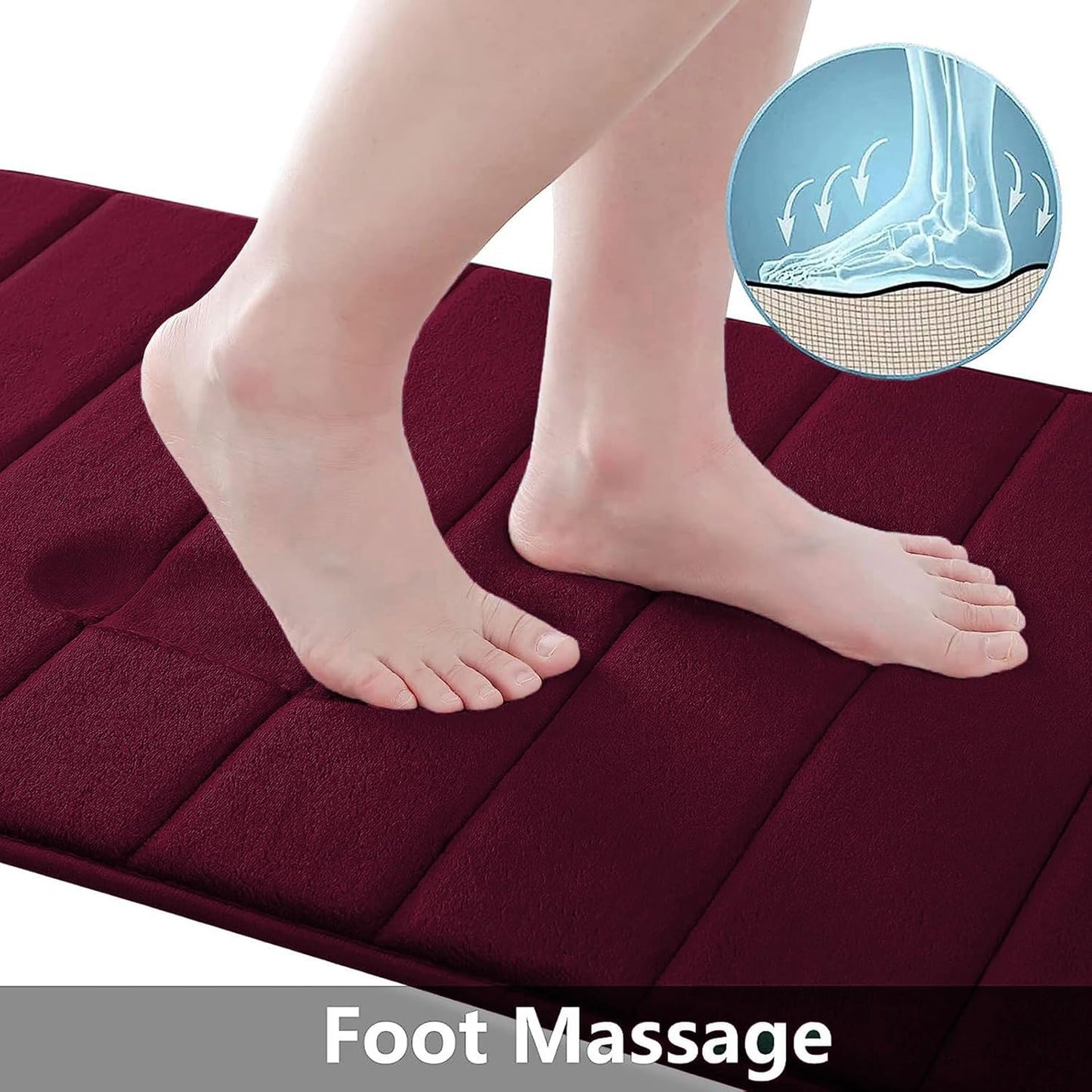 Buganda Memory Foam Bath Mat, 47" x 32", Ultra Soft and Non-Slip Bathroom Rugs, Water Absorbent and Machine Washable Bath Rug Runner for Bathroom, Shower, and Tub, Burgundy